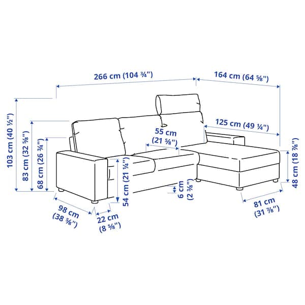 Ikea VIMLE - 3-seater sofa with chaise-longue, wide armrests with headrest/Djuparp dark green ,