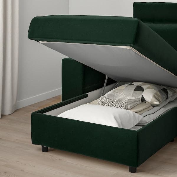 VIMLE - 3-seater sofa with chaise-longue, wide armrests with headrest/Djuparp dark green , - best price from Maltashopper.com 09432684