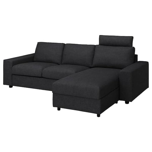 VIMLE - 3-seater sofa with chaise-longue, wide armrests with headrest/Hillared anthracite ,