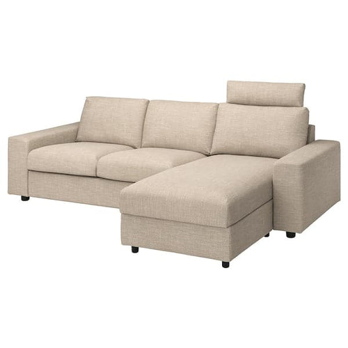 VIMLE - 3-seater sofa with chaise-longue, wide armrests with headrest/Hillared beige ,