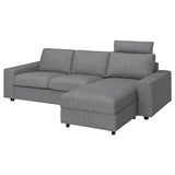 VIMLE 3-seat sofa with chaise longue, with wide armrests with headrest/Lejde grey/black, 266 cm