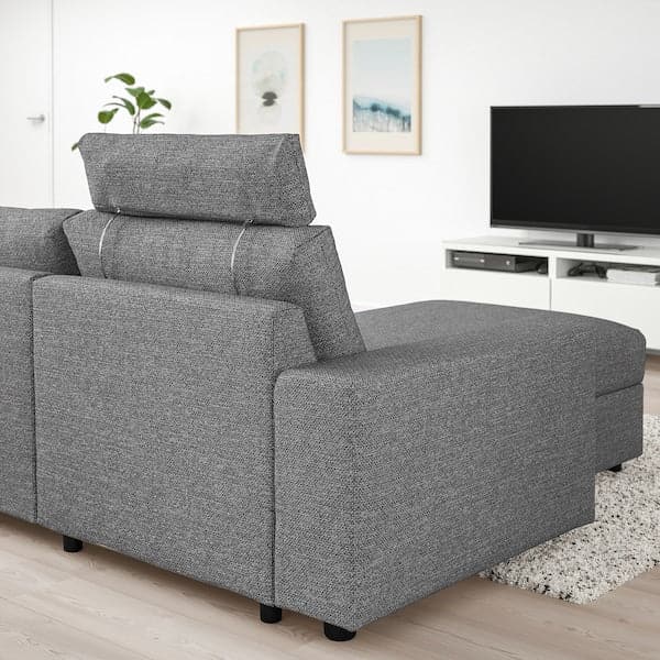 VIMLE - 3-seater sofa with chaise-longue, wide armrests with headrest/Lejde grey/black , - best price from Maltashopper.com 79432812