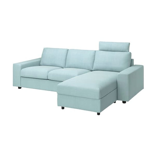 VIMLE 3-seater sofa with chaise-longue - with wide armrests with headrest/blue Saxemara ,