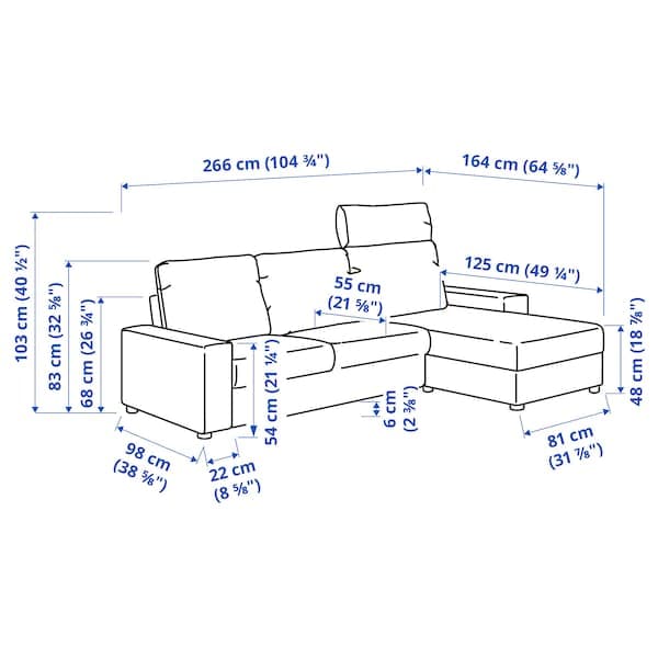 VIMLE 3-seater sofa with chaise-longue - with wide armrests with headrest/blue Saxemara , - best price from Maltashopper.com 59401473
