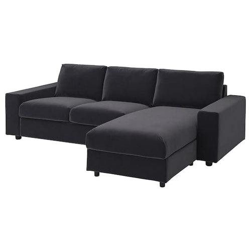VIMLE - 3-seater sofa with chaise-longue, wide armrests/Djuparp dark grey ,