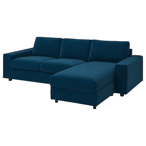 VIMLE - 3-seater sofa with chaise-longue, with wide armrests/Djuparp green-blue ,