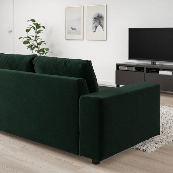 VIMLE - 3-seater sofa with chaise-longue, wide armrests/Djuparp dark green , - best price from Maltashopper.com 39432687