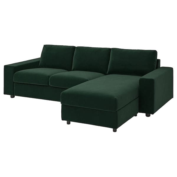 VIMLE - 3-seater sofa with chaise-longue, wide armrests/Djuparp dark green , - best price from Maltashopper.com 39432687