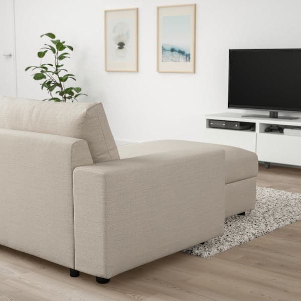 VIMLE 3-seater sofa with chaise-longue - with wide armrests/Beige Gunnared ,