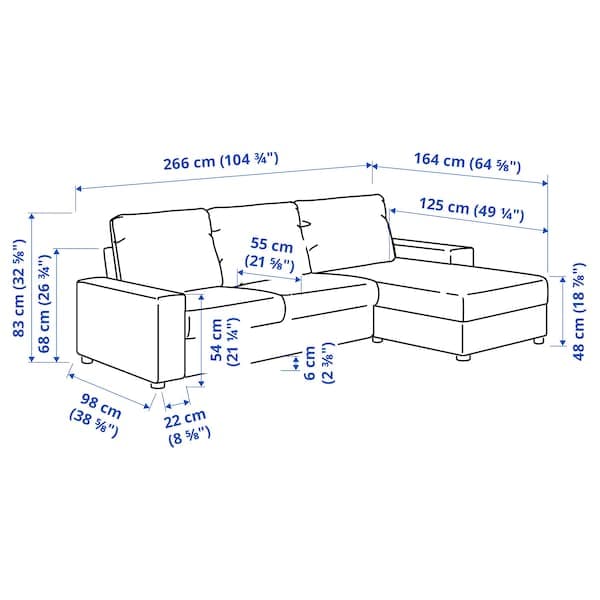 VIMLE - 3 seater sofa with chaise-longue , - best price from Maltashopper.com 89401419