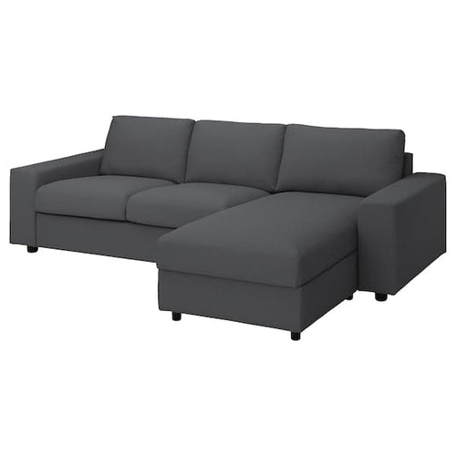 VIMLE 3 seater sofa with chaise-longue - with wide armrests/Hallarp grey ,