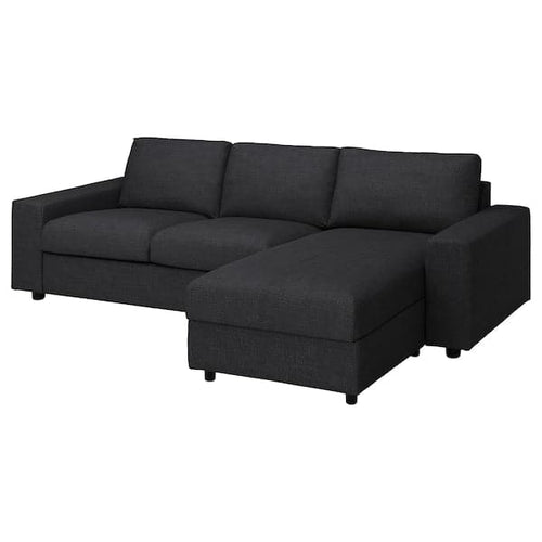 VIMLE - 3-seater sofa with chaise-longue, with wide armrests/Hillared anthracite ,