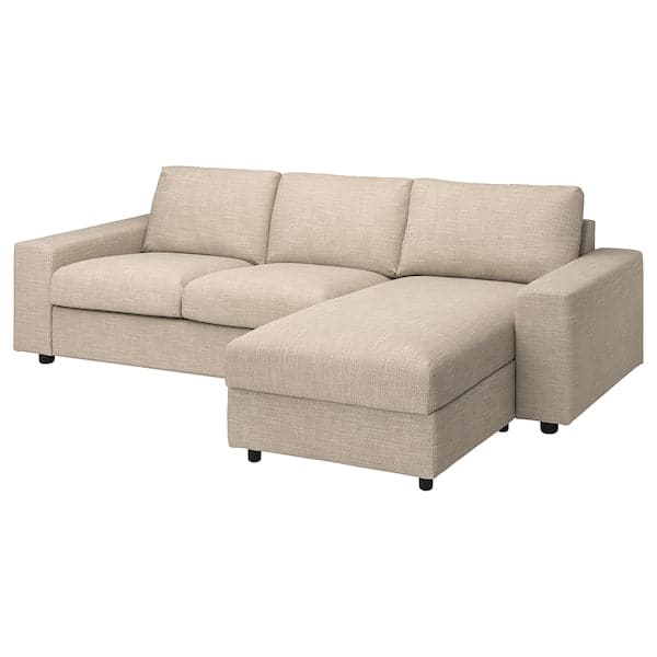 VIMLE - 3-seater sofa with chaise-longue, with wide armrests/Hillared beige , - best price from Maltashopper.com 49432776