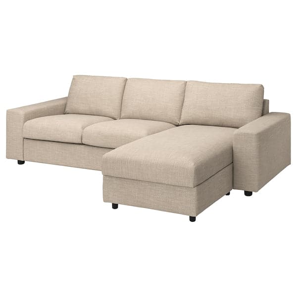 VIMLE - 3-seater sofa with chaise-longue, with wide armrests/Hillared beige ,