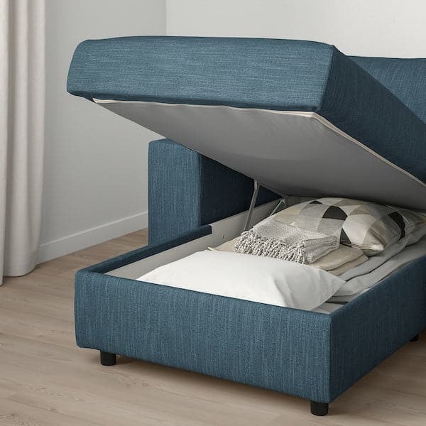 VIMLE - 3-seater sofa with chaise-longue, with wide armrests/Hillared dark blue , - best price from Maltashopper.com 99432774