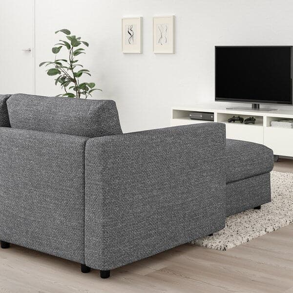 VIMLE - 3-seater sofa with chaise-longue, with wide armrests/Lejde grey/black , - best price from Maltashopper.com 39432814