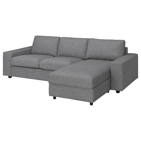 Ikea VIMLE - 3-seater sofa with chaise-longue, with wide armrests/Lejde grey/black ,