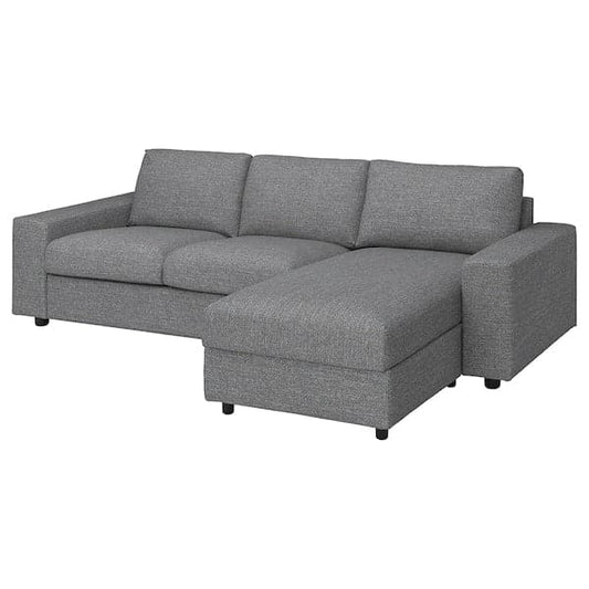 Ikea VIMLE - 3-seater sofa with chaise-longue, with wide armrests/Lejde grey/black ,