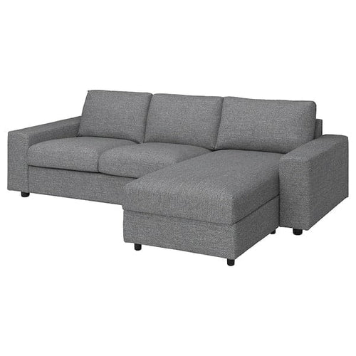 VIMLE - 3-seater sofa with chaise-longue, with wide armrests/Lejde grey/black ,