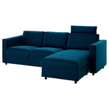 VIMLE 3-seat sofa, with chaise longue with headrest/Djuparp dark green-blue, 252 cm