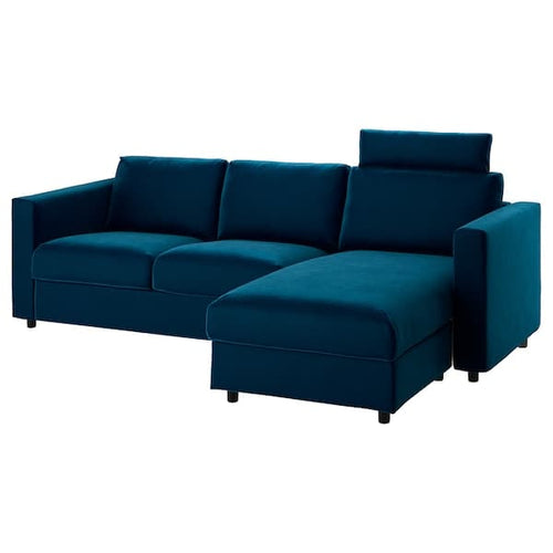 VIMLE - 3-seater sofa with chaise-longue and headrest/Djuparp green-blue ,