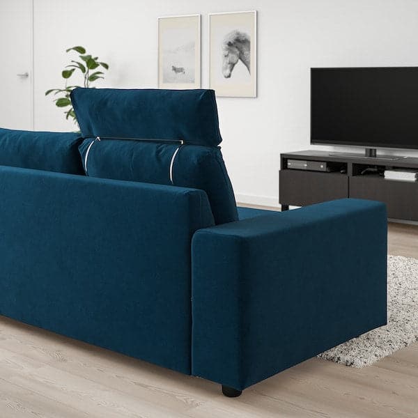 VIMLE - 3-seater sofa with chaise-longue and headrest/Djuparp green-blue , - best price from Maltashopper.com 59433600