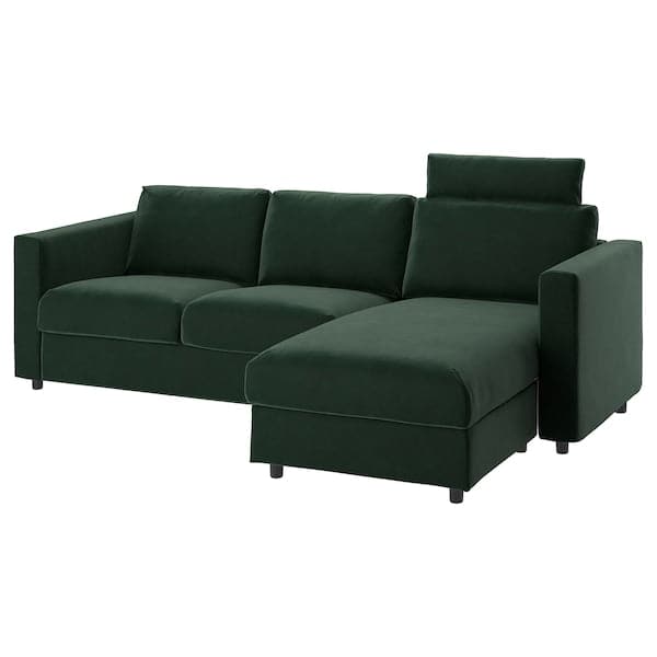 VIMLE - 3-seater sofa with chaise-longue and headrest/Djuparp dark green , - best price from Maltashopper.com 39501402