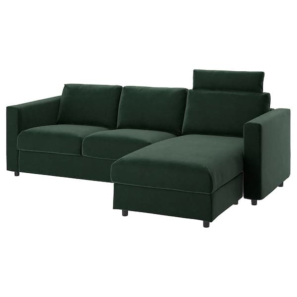 Ikea VIMLE - 3-seater sofa with chaise-longue and headrest/Djuparp dark green ,