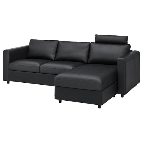 VIMLE 3-seat sofa, with chaise longue with headrest/Grann/Bomstad black, 222x65x98 cm