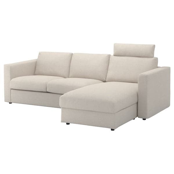 VIMLE 3-seater sofa with chaise-longue - with headrest/Beige Gunnared , - best price from Maltashopper.com 29399103