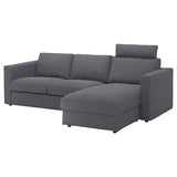 VIMLE 3-seat sofa with chaise longue, with headrest/Gunnared medium grey, 252 cm