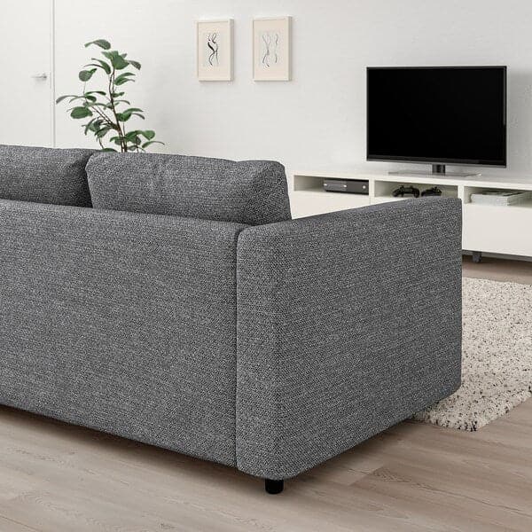 VIMLE - 3-seater sofa with chaise-longue and headrest/Lejde grey/black , - best price from Maltashopper.com 39434399