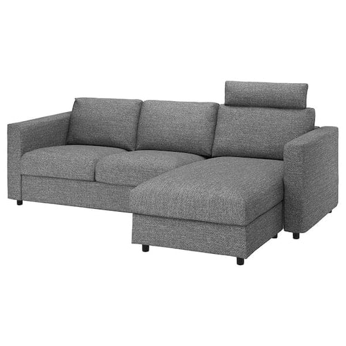 VIMLE - 3-seater sofa with chaise-longue and headrest/Lejde grey/black ,