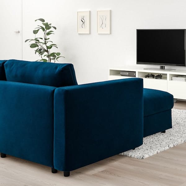 VIMLE - 3-seater sofa with chaise-longue/Djuparp green-blue , - best price from Maltashopper.com 99433603