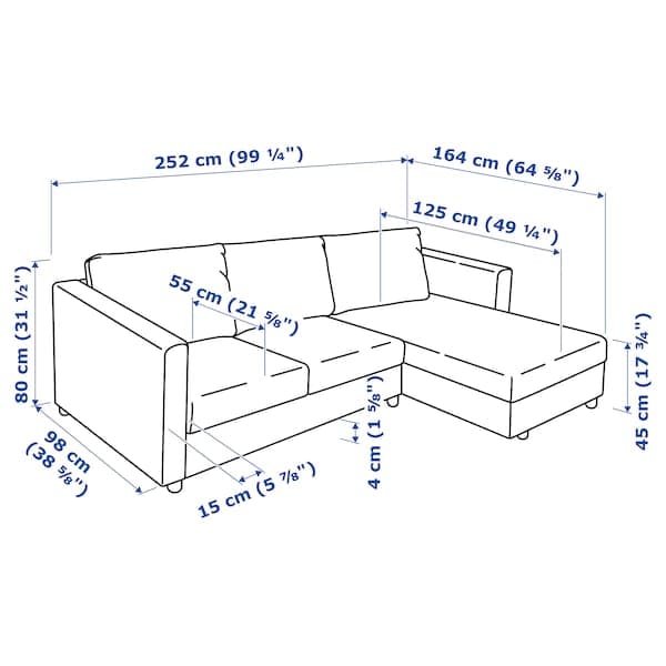 Ikea VIMLE 3-seater sofa - with chaise-longue/Grann/Bomstad black ,