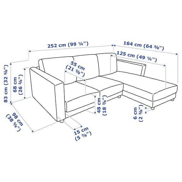Ikea VIMLE - 3-seater sofa with chaise-longue/Hillared dark blue ,
