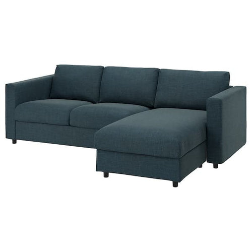 VIMLE - 3-seater sofa with chaise-longue/Hillared dark blue ,