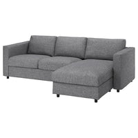 VIMLE - 3-seater sofa with chaise-longue/Lejde grey/black , - best price from Maltashopper.com 79434397