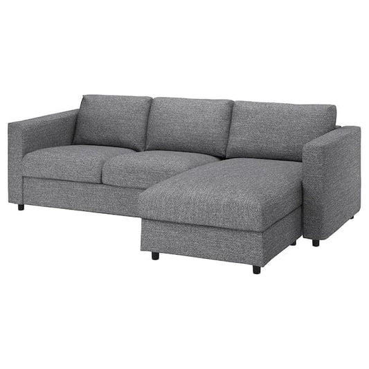 Ikea VIMLE - 3-seater sofa with chaise-longue/Lejde grey/black ,