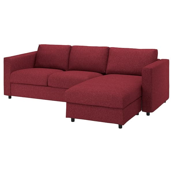 VIMLE - 3-seater sofa with chaise-longue/Lejde red/brown , - best price from Maltashopper.com 99434396