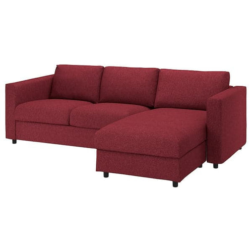 VIMLE - 3-seater sofa with chaise-longue/Lejde red/brown ,