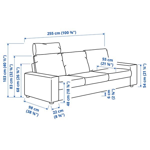 VIMLE - 3-seater sofa with headrest and wide armrests/Djuparp dark grey , - best price from Maltashopper.com 49432677