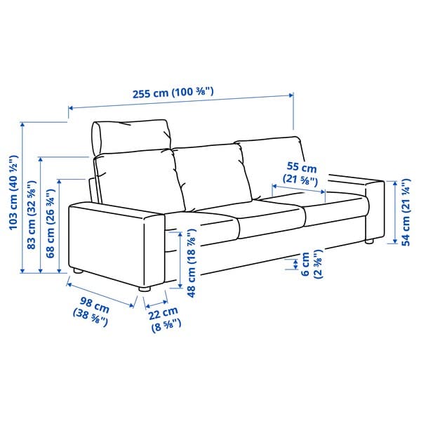 Ikea VIMLE - 3-seater sofa with headrest and wide armrests/Djuparp dark grey ,