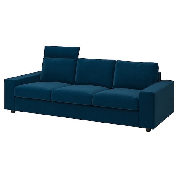VIMLE - 3-seater sofa with headrest and wide armrests/Djuparp green-blue , - best price from Maltashopper.com 69432676