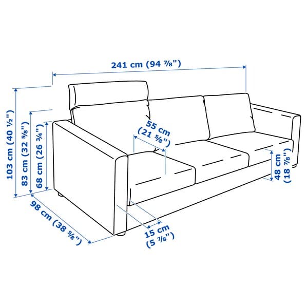 Ikea VIMLE - 3-seater sofa with headrest/Djuparp dark grey ,
