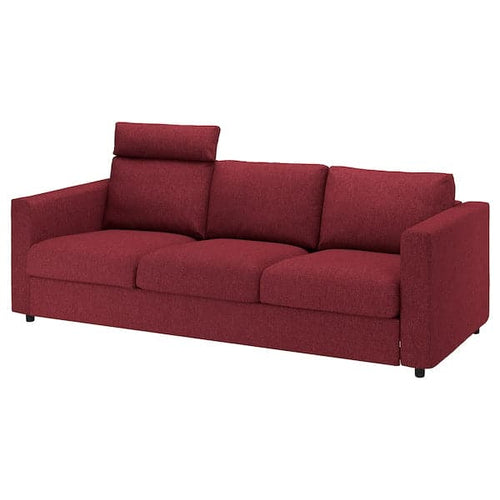 VIMLE - 3-seater sofa with headrest/Lejde red/brown ,