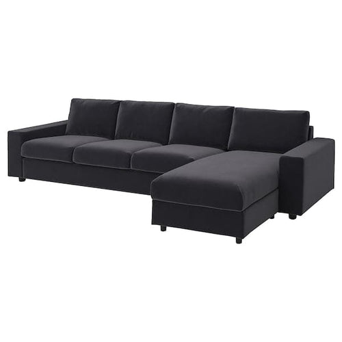 VIMLE - 4-seater sofa with chaise-longue, with wide armrests/Djuparp dark grey ,