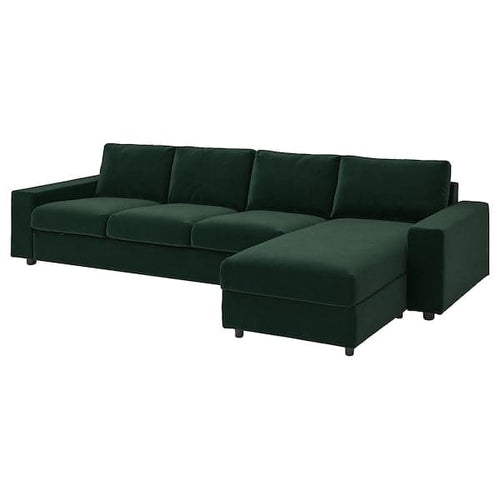 VIMLE - 4-seater sofa with chaise-longue, with wide armrests/Djuparp dark green ,