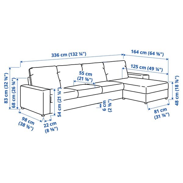 Ikea VIMLE - 4-seater sofa with chaise-longue, with wide armrests/Djuparp dark green ,