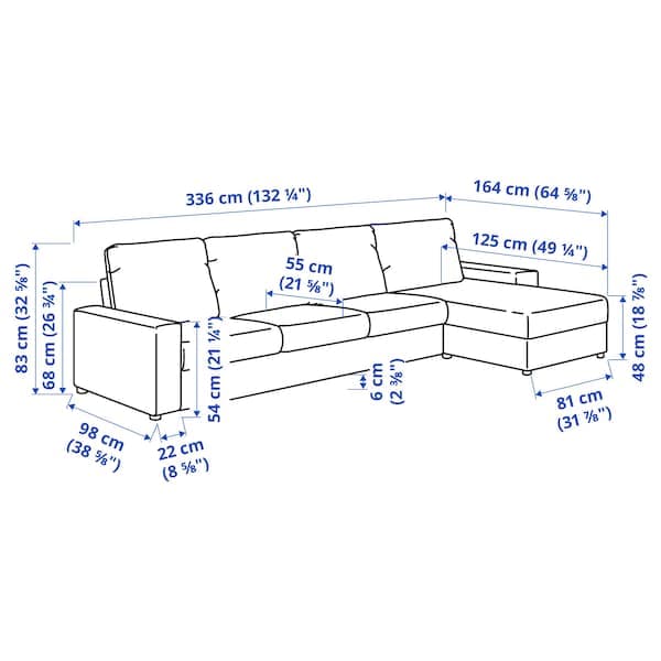 Ikea VIMLE 4 seater sofa with chaise-longue - with wide armrests/gunnared smoke grey ,